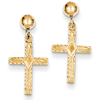 14k Yellow Gold Cross Ball Dangle Earrings 3/4in