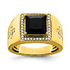 14k Yellow Gold Mens 1.8 ct Square Onyx and Diamond Cross Ring