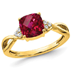 14k Yellow Gold 1.9 ct Checkerboard Created Ruby and Diamond Ring