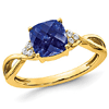14k Yellow Gold 1.7 ct Checkerboard Created Sapphire and Diamond Ring