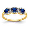 14k Yellow Gold .75 ct 3-Stone Oval Sapphire Ring with Diamonds