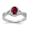 14k White Gold 1 ct Created Ruby Oval Halo Ring with Diamonds