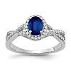 14K White Gold 1 ct tw Oval Sapphire Ring with Diamonds