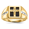 14k Yellow Gold Men's Onyx Cross Ring with Diamonds