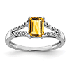 14k White Gold 0.9 ct Emerald-cut Citrine Ring With Diamonds