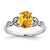 14k White Gold 1 ct Citrine Ring with Diamond Accents and Floral Design