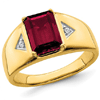 14k Yellow Gold Men's 4 ct Emerald-cut Created Ruby Ring with Diamonds