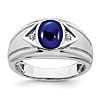 14k White Gold Men's 3.2 ct Oval Created Sapphire Ring With Diamond Accents