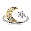 14k Two-tone Gold 0.16 ct Diamond Moon and Star Ring