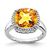 14k White Gold 3.8 ct Cushion Cut Citrine Ring With Diamonds