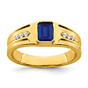14k Yellow Gold Men's 1 ct Emerald-cut Blue Sapphire Ring with Diamond Accents