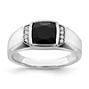 14k White Gold Men's 3 ct Black Onyx Ring with Diamond Accents