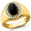 14k Yellow Gold Men's 2.5 ct Oval Onyx Brushed Ring with Diamonds