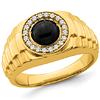 14k Yellow Gold Men's 1 ct Round Onyx Ring with Diamonds