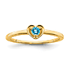 14k Yellow Gold Round Blue Topaz Heart Ring