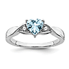 Sterling Silver 0.75 ct tw Heart Aquamarine Ring with Diamonds