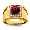 14k Yellow Gold Men's 2.4 ct Created Checkerboard Ruby Ring with Diamonds