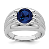 10k White Gold Men's 4 ct Oval Created Bluie Sapphire Ring With Diamond Accents