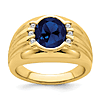 10k Yellow Gold Men's 4 ct Oval Created Blue Sapphire Ring With Diamond Accents