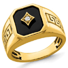 14k Yellow Gold Men's 3.5 ct Onyx Greek Key Ring with Diamonds