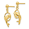 14k Yellow Gold Dolphin in Hoop Dangle Ball Earrings