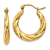 14k Yellow Gold Hollow Textured Hoop Earrings 3/4in