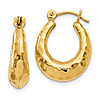 14k Yellow Gold Small Hammered Oval Hoop Earrings