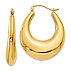 14k Yellow Gold Pinched Oval Hoop Earrings 1.25in