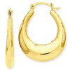 14k Yellow Gold Pinched Oval Hoop Earrings 1in
