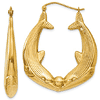 14k Yellow Gold Dolphin Hoop Earrings 1 1/2in
