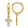 14k Yellow Gold Cubic Zirconia Cross Huggie Hoop Dangle Earrings