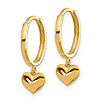 14k Yellow Gold Heart Dangle Huggie Hoop Earrings