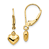 14k Yellow Gold Heart Leverback Earrings