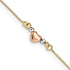 14k Tri-Color Gold Puffed Hearts and Beads Bracelet 7.25in