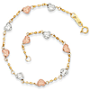 14kt Tri-color Gold 7in Puffed Heart Bracelet