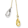 14kt Two-tone Gold Teardrop Puff Lariat 18in Necklace