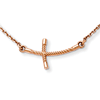 14kt Rose Gold 7/8in Curved Twist Sideways Cross 19in Necklace
