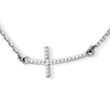14kt White Gold 1in Curved Beaded Sideways Cross 19in Necklace