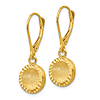 14k Yellow Gold Diamond-cut Disc Leverback Dangle Earrings