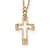14k Yellow Gold Cubic Zirconia Cut-out Latin Cross Necklace 16in