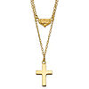 14k Yellow Gold Heart and Cross Necklace with Two Strands