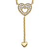 14k Yellow Gold CZ Heart Drop Necklace with Dangling Heart Charm 