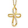 14k Yellow Gold CZ Rounded Open Cross Necklace