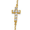 14k Yellow Gold Small Cubic Zirconia Sideways Cross Necklace