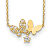 14k Yellow Gold Butterflies Cubic Zirconia Necklace