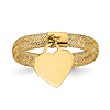 14k Yellow Gold Woven Mesh Stretch Ring with Heart Charm