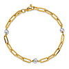 14k Two-tone Gold Diamond-cut Beads Paper Clip Link Bracelet