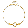 14k Yellow Gold Polished Open Heart Bracelet with Bead Accents