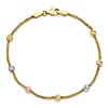 14k Tri-color Gold 7-Station Diamond-cut Bead Bracelet 7.25in