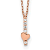 14k Rose Gold CZ Heart Vertical Bar Necklace  15in